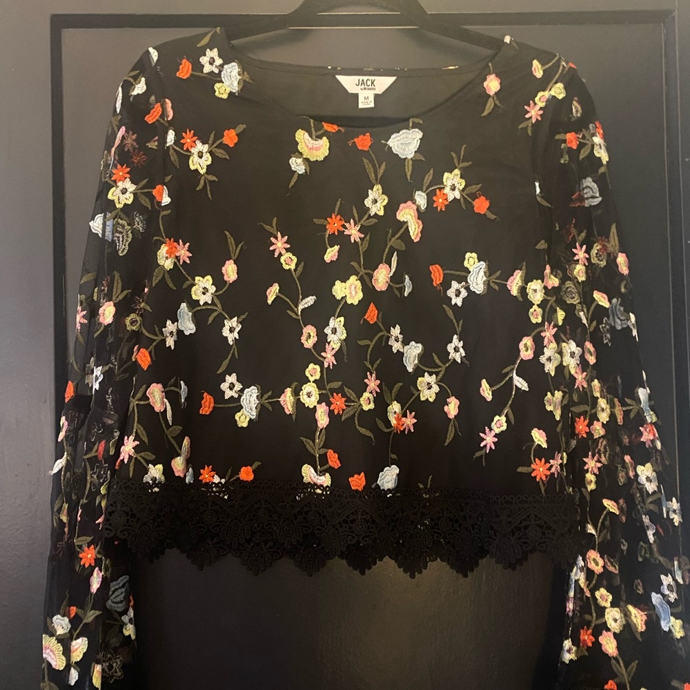 Jack Clemin Mesh Top w/ Lace Trim